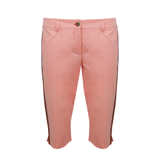 Peach Cotton Capri Trousers With Colourful Trim