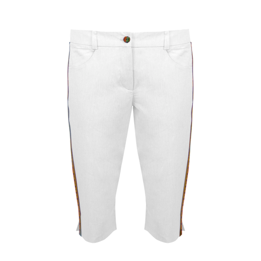 White Cotton Capri Trousers With Colourful Trim